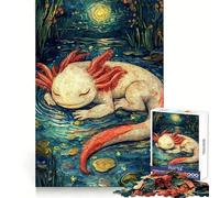Puzzle de 1000 pièces Axolotl endormi sous Un Ciel étoilé pour Adolescents stimule la réflexion, apaise et distrait, découpe Nette, (50x75cm)