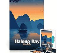 Puzzle de 1000 pièces Baie d'Halong,Vietnam au Coucher du Soleil Décoration idéale Jeu cognitif Cadeau Facile à Jouer Cadeau d'anniversaire (38x52cm)
