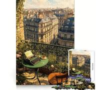 Puzzle de 1000 pièces Balcon Parisien avec Machine à écrire et café pour Adultes Jeu de logique et de détente Design Amusant pour Les vœux du Père Noël (50x75cm)