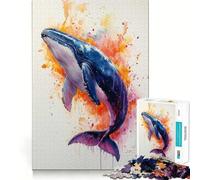 Puzzle de 1000 pièces Baleine à l'aquarelle Jeu créatif et d'habileté Emboîtement Parfait Pas de pièces Qui se détachent Activité de Partage et de complicité avec Les Proches (50x75cm)