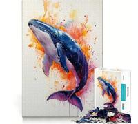 Puzzle de 1000 pièces Baleine à l'aquarelle pour Adultes Jeu de réflexion Amusant avec Technologie de découpe Laser avancée Un défi Stimulant pour Passer Le Temps (38x52cm)