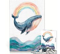 Puzzle de 1000 pièces Baleine Aquarelle avec Arc-en-Ciel et Vagues, idéal pour Les Adolescents entraînement de la mémoire, évasion paisible, découpe Impeccable, Cadeau d'hiver (50x75cm)