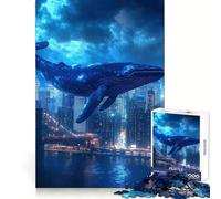 Puzzle de 1000 pièces Baleine au-Dessus de New York pour Adolescents Activité cérébrale stimulante Bords Nets Cadeau Original (38x52cm)