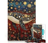 Puzzle de 1000 pièces Baleine Bleue dans Un océan étoilé doré Jeu de précision et de Coordination,idéal pour Les Moments de détente et de Calme,ou comme décoration de Noël (50x75cm)