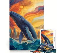 Puzzle de 1000 pièces Baleine bondissante et Paysage Urbain pour Adolescents, idéal pour stimuler la mémoire, se détendre et s'offrir Un Cadeau de Noël Confortable et sans Couture (38x52cm)