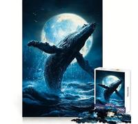 Puzzle de 1000 pièces Baleine bondissante, océan au Clair de Lune pour Adolescents, entraînement Intelligent, Passe-Temps agréable, découpe Impeccable, Surprise d'anniversaire (38x52cm)
