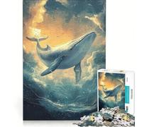 Puzzle de 1000 pièces Baleine dans Un décor océanique onirique Jeu Manuel pour entraîner Votre Cerveau et Vos Mains grâce à des pièces de Formes aléatoires Qui s'emboîtent Parfaitement 38x26cm