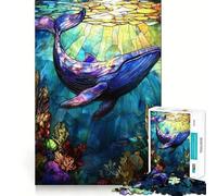 Puzzle de 1000 pièces Baleine en vitrail pour Adolescents, idéal pour développer la réflexion et Passer Un Bon Moment, Cadeau attentionné avec des Bords précis 50x75cm