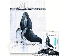 Puzzle de 1000 pièces Baleine et Bateau à l'aquarelle »,Jeu de réflexion,découpe Experte,Artisanat Fascinant pour Les Moments de détente (50x75cm)