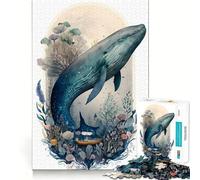 Puzzle de 1000 pièces Baleine et Forêt Enchantée Jeu de Concentration mentale Découpe de précision Bords Lisses Activité captivante pour des soirées tranquilles (38x52cm)