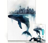 Puzzle de 1000 pièces Baleine et Paysage Urbain pour Adultes,Jeu de réflexion,découpe Laser pour Un Assemblage Parfait,activité enrichissante pour Les Jours de Pluie (38x52cm)