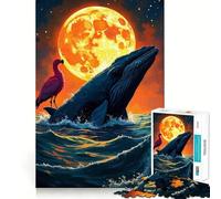 Puzzle de 1000 pièces Baleine,Flamant Rose et Lune Jeu de mémoire Fantastique pour Adolescents Emboîtement sûr Pas de pièces Qui se détachent pour Les Voyages (38x26cm)
