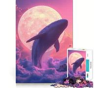 Puzzle de 1000 pièces Baleine Flottant dans Un Ciel Rose Jeu de Construction Focus Assemblage Parfait sans écart Activité gratifiante pour Les Jours de Pluie (50x75cm)