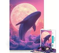 Puzzle de 1000 pièces Baleine Flottant dans Un Ciel Rose pour Adolescents Jeu de mémoire Amusant,Propre et sans Couture Activité relaxante en Groupe à l'intérieur (38x26cm)