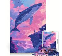 Puzzle de 1000 pièces Baleine Lofi Rose Rétro pour Adolescents Entraînement Intelligent, Passe-Temps Confortable, Découpe Impeccable, Surprise d'anniversaire (38x52cm)