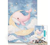 Puzzle de 1000 pièces Baleine Rose sur la Lune, Aquarelle, pour Adultes et Adolescents Se remémorer, se ressourcer, se détendre, s'évader Découpe Lisse Un Cadeau touchant (50x75cm)