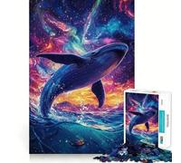 Puzzle de 1000 pièces Baleine sautant dans l'espace,Jeu de réflexion créatif,pièces Robustes et découpées avec précision,idéal pour Les Voyages (38x26cm)