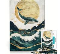 Puzzle de 1000 pièces Baleine sautant par-Dessus Les Vagues pour Adolescents,Jeu de mémoire,Verrouillage sûr,sans pièces détachées,idéal pour Les Voyages, pour stimuler Le Cerveau