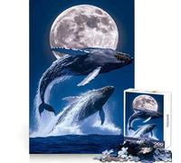 Puzzle de 1000 pièces Baleines jaillissant au Clair de Lune pour Adolescents, activité ludique et Intelligente, Cadeau d'anniversaire sans Couture (50x75cm)