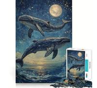 Puzzle de 1000 pièces Baleines sautant sous Les étoiles pour Adultes,Jeu de réflexion,découpe Laser pour Un Assemblage Parfait,activité enrichissante pour Les Jours de Pluie (38x52cm)