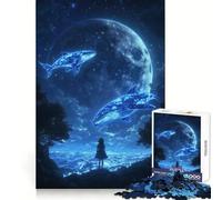Puzzle de 1000 pièces Baleines sous la Nuit étoilée pour Adolescents, Jeu de réflexion et de Loisirs, Design Amusant, Assemblage, Cadeau élégant 38x26cm