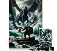 Puzzle de 1000 pièces Barbare Contre Dragon pour Adultes Exercice de logique Loisirs calmes Bords Nets Cadeau Symbolique (38x52cm)