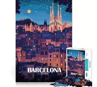 Puzzle de 1000 pièces Barcelone, paysage urbain espagnol la nuit, bords propres, décoration, jouet d'adresse créatif, passe-temps facile, superbe (38 x 52 cm)