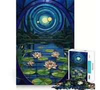 Puzzle de 1000 pièces Bassin aux nénuphars en vitrail pour Adultes, idéal pour améliorer la mémoire, Les Loisirs et Les fêtes 50x75cm