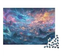 Puzzle de 1000 pièces « Bataille de Dragons mythiques » - Motif Abstrait de Vagues et de Montagnes - Jeu éducatif pour Adultes (à partir de 12 Ans) - Décoration soignée - difficulté élevé -38 x 26 cm