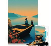 Puzzle de 1000 pièces Bateau au Coucher du Soleil avec Chat pour Adultes, idéal pour stimuler Le Cerveau, se détendre et créer Un Souvenir inoubliable 50x75cm