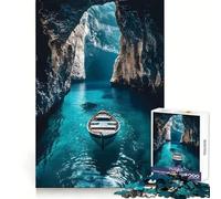 Puzzle de 1000 pièces « Bateau dans Une Grotte aux eaux Turquoise » pour Adolescents, idéal pour développer la mémoire, se détendre et créer des Bords Nets (50x75cm) Cadeau Parfait