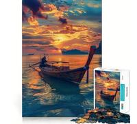 Puzzle de 1000 pièces Bateau de pêche thaïlandais au Coucher du Soleil pour Adolescents, Jouet Intelligent et ludique, découpe Lisse, liste de souhaits du Père Noël 38x26cm