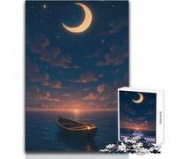 Puzzle de 1000 pièces Bateau Flottant sous Un Croissant de Lune pour Adultes, Jeu éducatif et Stimulant, pour Faire Plaisir à Vos Proches Dimensions:38x52cm