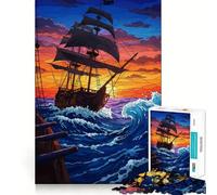 Puzzle de 1000 pièces Bateau Pirate au Coucher du Soleil pour Adolescents, idéal pour stimuler la mémoire, se détendre à la Maison et Offrir Un Joli Cadeau (38x52cm)
