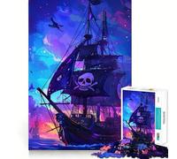 Puzzle de 1000 pièces Bateau Pirate au Coucher du Soleil pour Adultes, Jeu de logique et de détente, Bords Lisses, Cadeau de Saison (38x26cm)