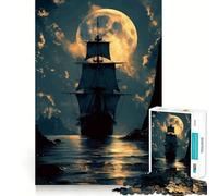 Puzzle de 1000 pièces Bateau Pirate et Pleine Lune pour Adultes Renforce la mémoire, Loisirs, Divertissement, qualité, Cadeau élégant (38x26cm)