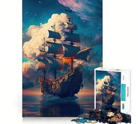 Puzzle de 1000 pièces Bateau Pirate pour Adultes Jeu de réflexion Relaxant et Facile à Assembler pour Les vœux du Père Noël (38x52cm)