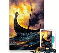 Puzzle de 1000 pièces Bateau Viking au Coucher du Soleil »,Jeu de réflexion de Haute précision,découpe Amusante pour Passer Le Temps (50x75cm)