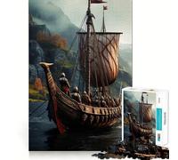 Puzzle de 1000 pièces Bateau Viking sur eaux brumeuses pour Adolescents Activité ludique et stimulante de Haute précision Découpe Pause mentale apaisante (50x75cm)