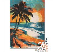 Puzzle De 1000 Pièces Beach Sunset Palm Trees Puzzle Adulte Jeu Familial Décoration Parfaite Cadeaux Uniques d'anniversaire Et De Noël 70x50cm/1000pcs