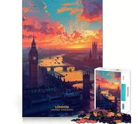 Puzzle de 1000 pièces - Beau coucher de soleil à Londres - Jeu d'articulation précis - Jouet cognitif - Jeu de loisirs - Superbe (50 x 75 cm)