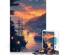 Puzzle de 1000 pièces - Beau coucher de soleil dans une ville portuaire - Puzzle fluide pour la pensée logique - Idéal pour jouer de manière détendue - Un superbe (38 x 26 cm)