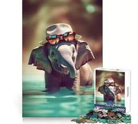 Puzzle de 1000 pièces Bébé éléphant se baignant pour Adolescents stimule la réflexion, apaise et distrait, découpe Nette, (38x52cm)