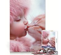 Puzzle de 1000 pièces Bébé et Chaton Qui s'embrasse pour Adultes, idéal pour se détendre et se Relaxer, avec Un Assemblage Solide, Cadeau d'anniversaire (50x75cm)