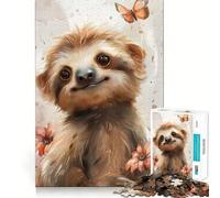 Puzzle de 1000 pièces Bébé Paresseux Papillon Découpe précise Art Casse-tête Cadeau Loisirs Amusants Décoration Murale de Noël (38x52cm)