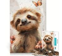 Puzzle de 1000 pièces Bébé Paresseux Papillon Jeu d'ajustement précis Jeu de logique et de réflexion Détente Cadeau Artistique de Noël (50x75cm)