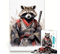 Puzzle de 1000 pièces Bébé Raton Laveur samouraï Découpe précise Jeu Stimulant pour Le Cerveau Loisirs Amusants Décoration de Noël Cadeau (50x75cm)
