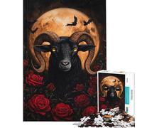 Puzzle de 1000 pièces Bélier au Clair de Lune et Roses Puzzle pour Adolescents défi de rapidité Manuelle Cadeau d'anniversaire ou de Noël Jouet addictif Stimulant l'intelligence cérébrale (50x75cm)