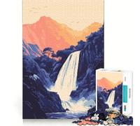 Puzzle de 1000 pièces - Belle cascade hawaïenne zen nature minimaliste illustration art coupe précise jeu amusant temps lent amusant Noël maison art (50 x 75 cm)