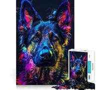 Puzzle de 1000 pièces Berger Allemand Néon pour Adultes Jeu d'exercice Mental Silencieux et Amusant Cadeau attentionné (38x26cm)